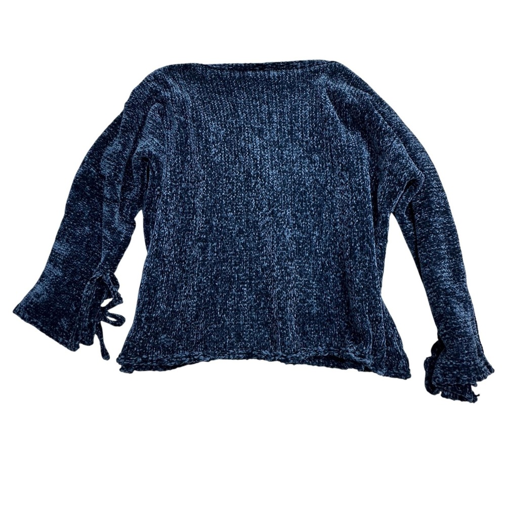 Sundance Sweater Womens XL Blue Chenille Bell Sleeve Tie Hem Boho Pullover Top - Picture 2 of 10